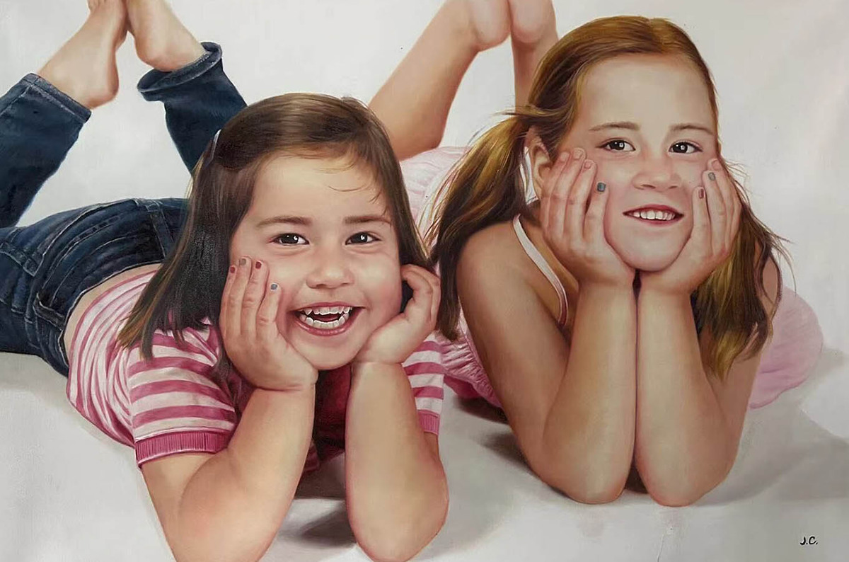 Handgeschilderd portret van twee meisjes