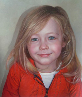Handgeschilderd portret van een meisje in een rode jas
